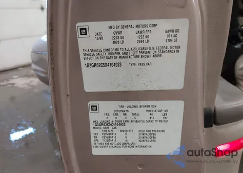 1999 Oldsmobile Aurora z USA, uszkodzony, nr VIN 1G3GR62C5X4104923